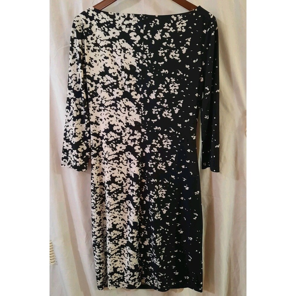 Lauren Ralph Lauren Womens 12 Black White Abstract Lined Dress - Picture 2 of 8